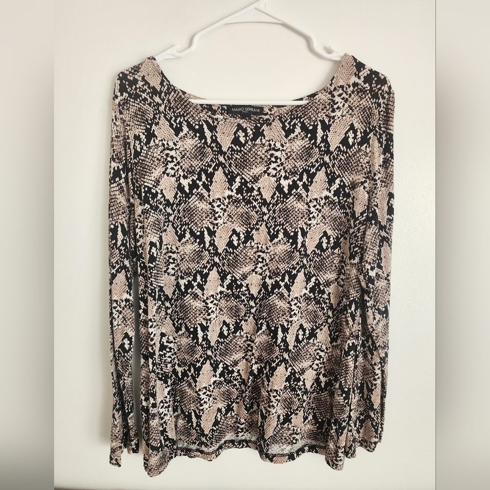 Mario Serrani Black and Tan Snake Print Top